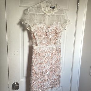 White Bridal Shower Floral Lace Sheer Cap Sleeve Dress peppermint S EUC